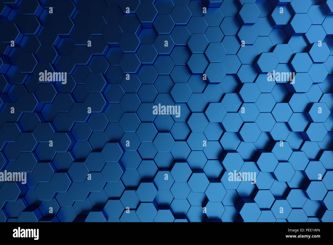 3D illustration abstract dark blue of futuristic surface hexagon ...