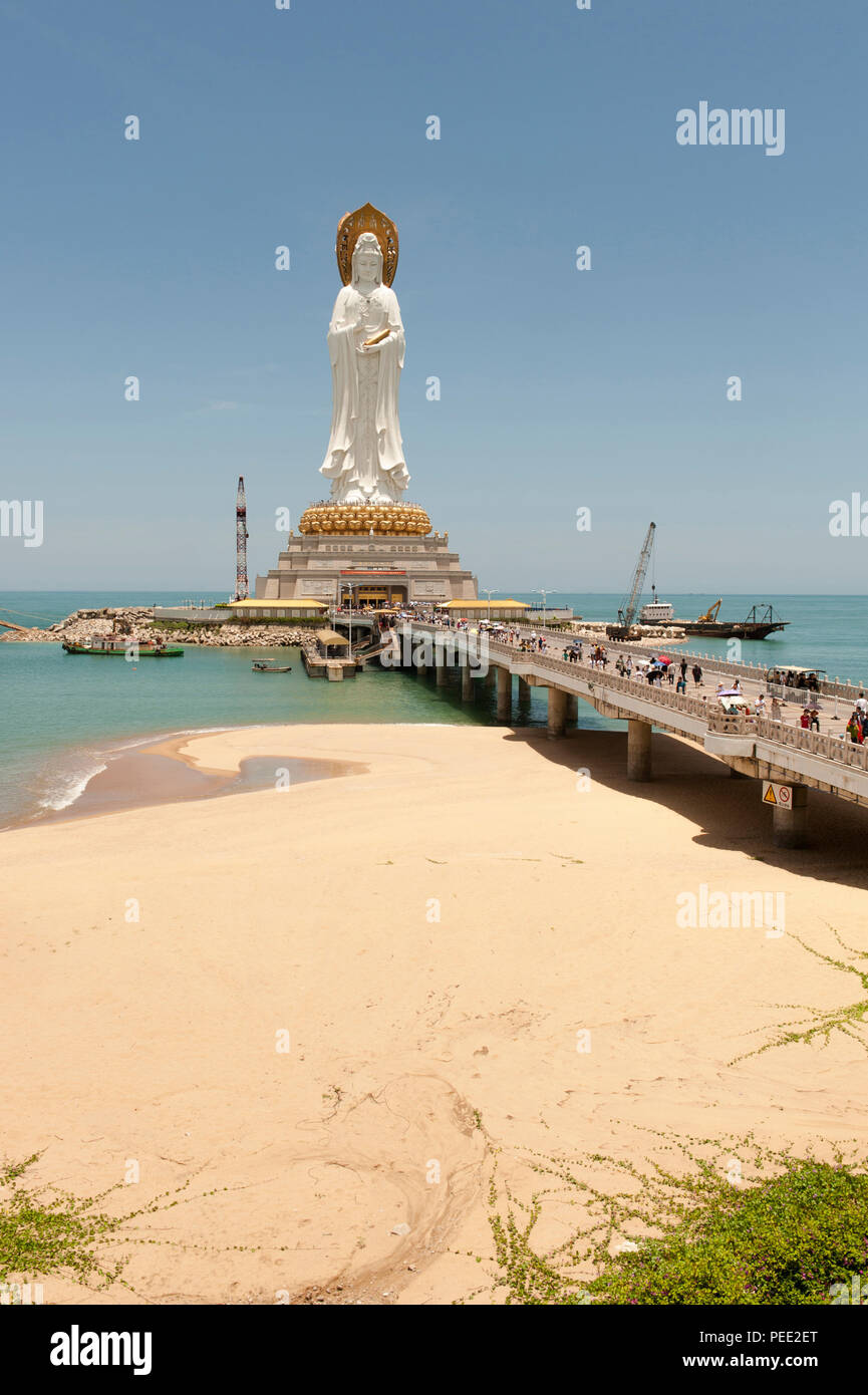 The 108 m tall statue of Guanyin is one of the highlights of the Nanshan Buddhism Cultural Zone Stock Photo