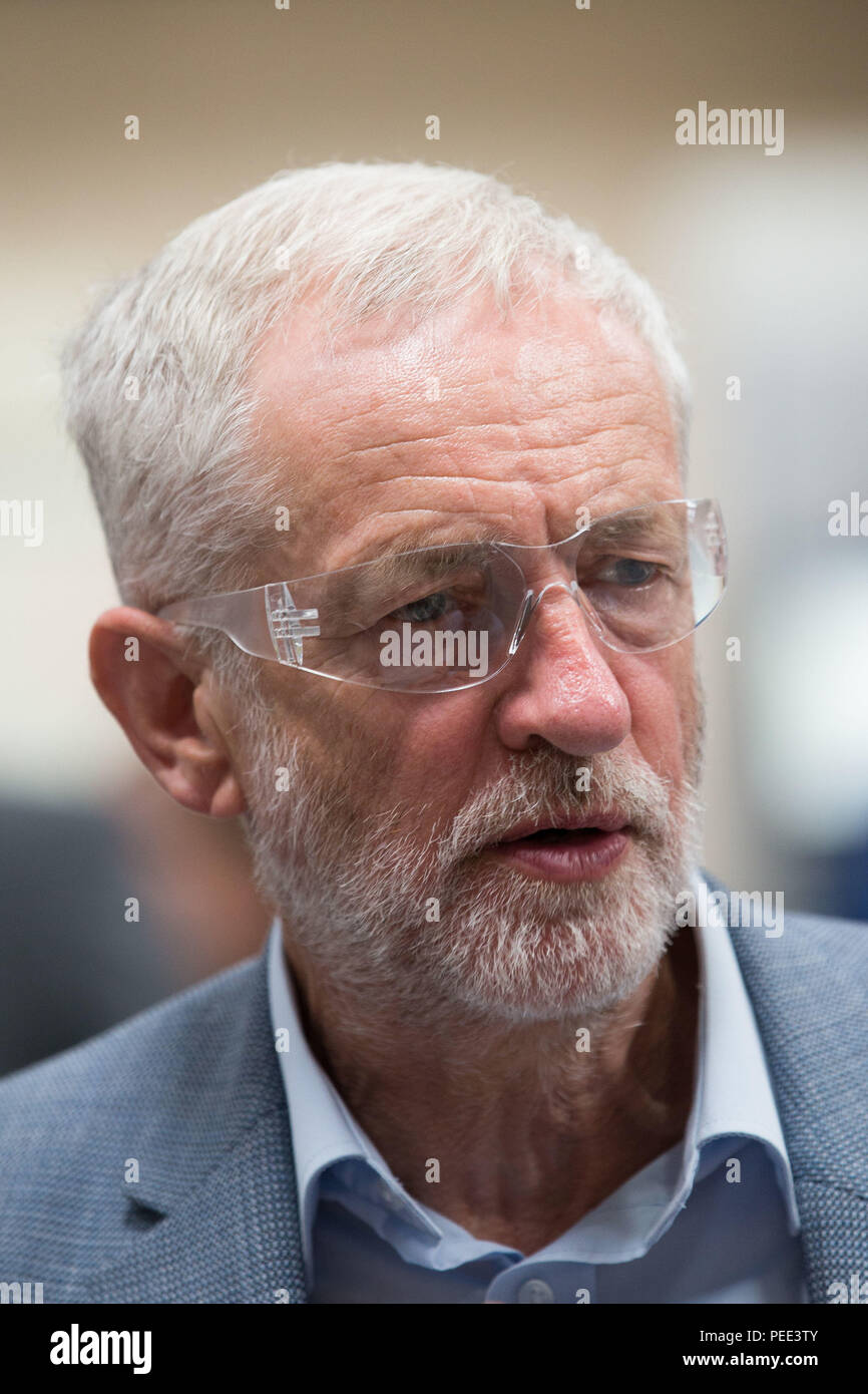 Labour leader Jeremy Corbyn during his visit to DePe Gear CO LTD, Stoke-on-Trent. Corbyn came under attack from Israeli Prime Minister Benjamin Netanyahu on Monday after it emerged that he attended a ceremony where a wreath was was laid in memory of Palestinians suspected of being behind the Munich Olympics massacre. Stock Photo