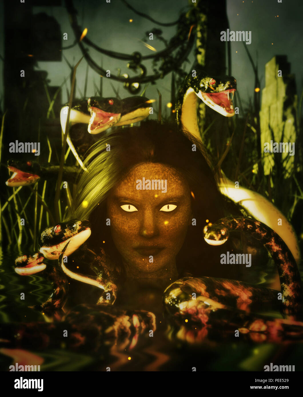 Horror queen of the lake,3d Mixed media for book illustration or book