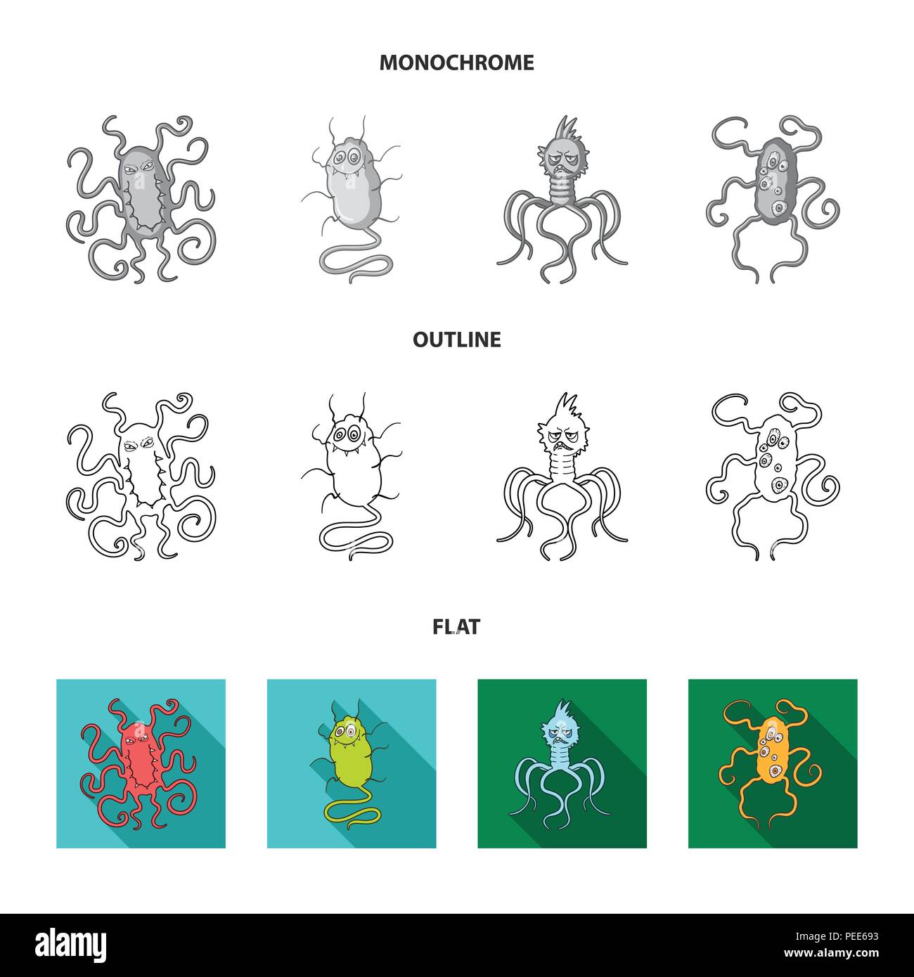 Different types of microbes and viruses. Viruses and bacteria set ...