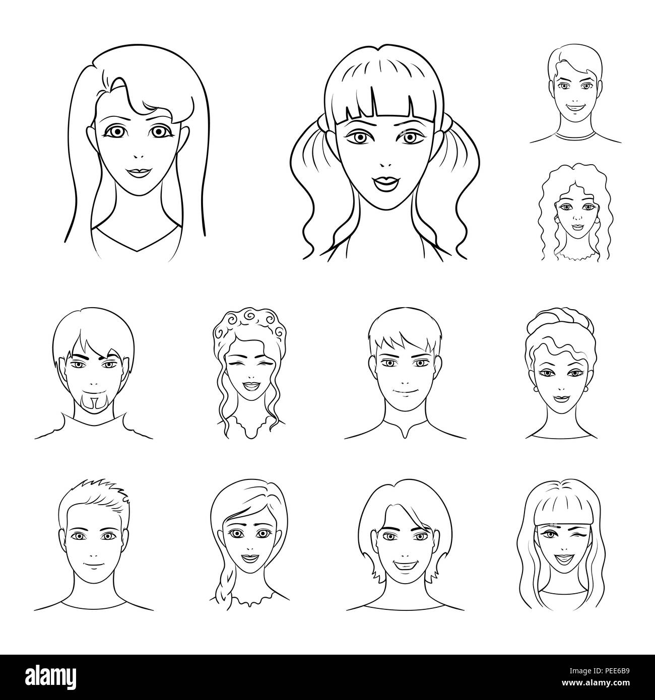 Avatar and face outline icons in set collection for design. A person appearance vector symbol stock illustration. Stock Vector