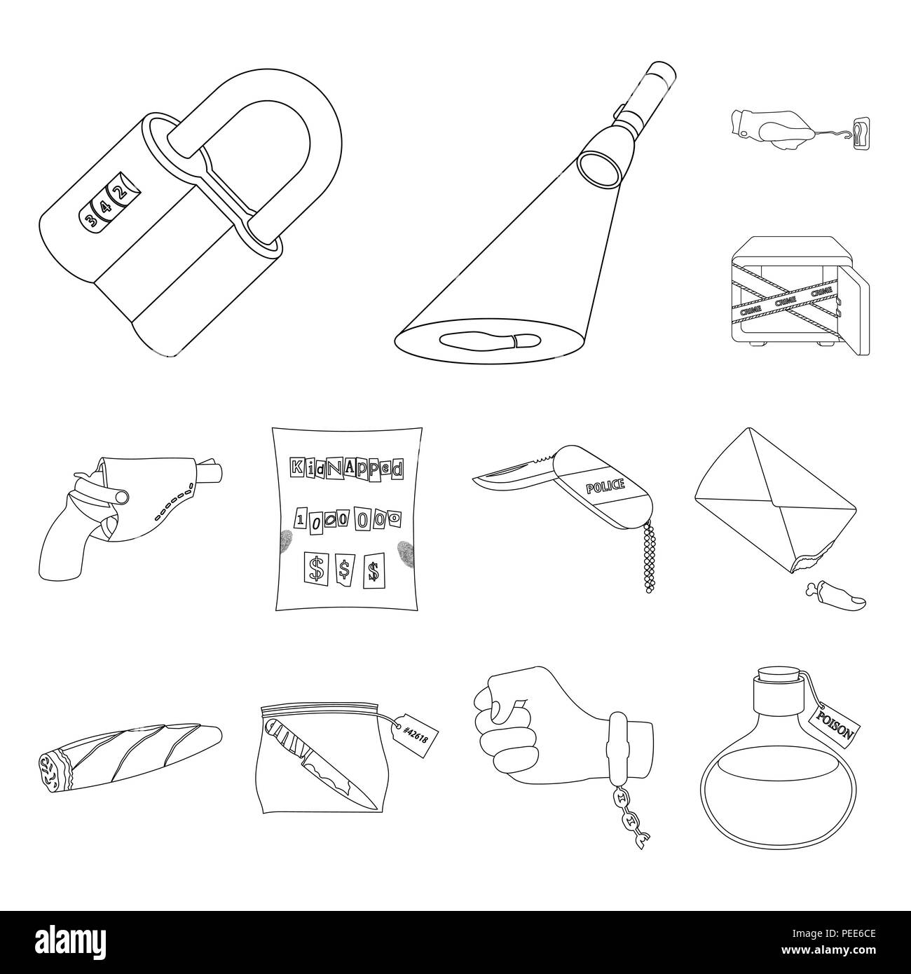 Detective agency outline icons in set collection for design. Crime and ...