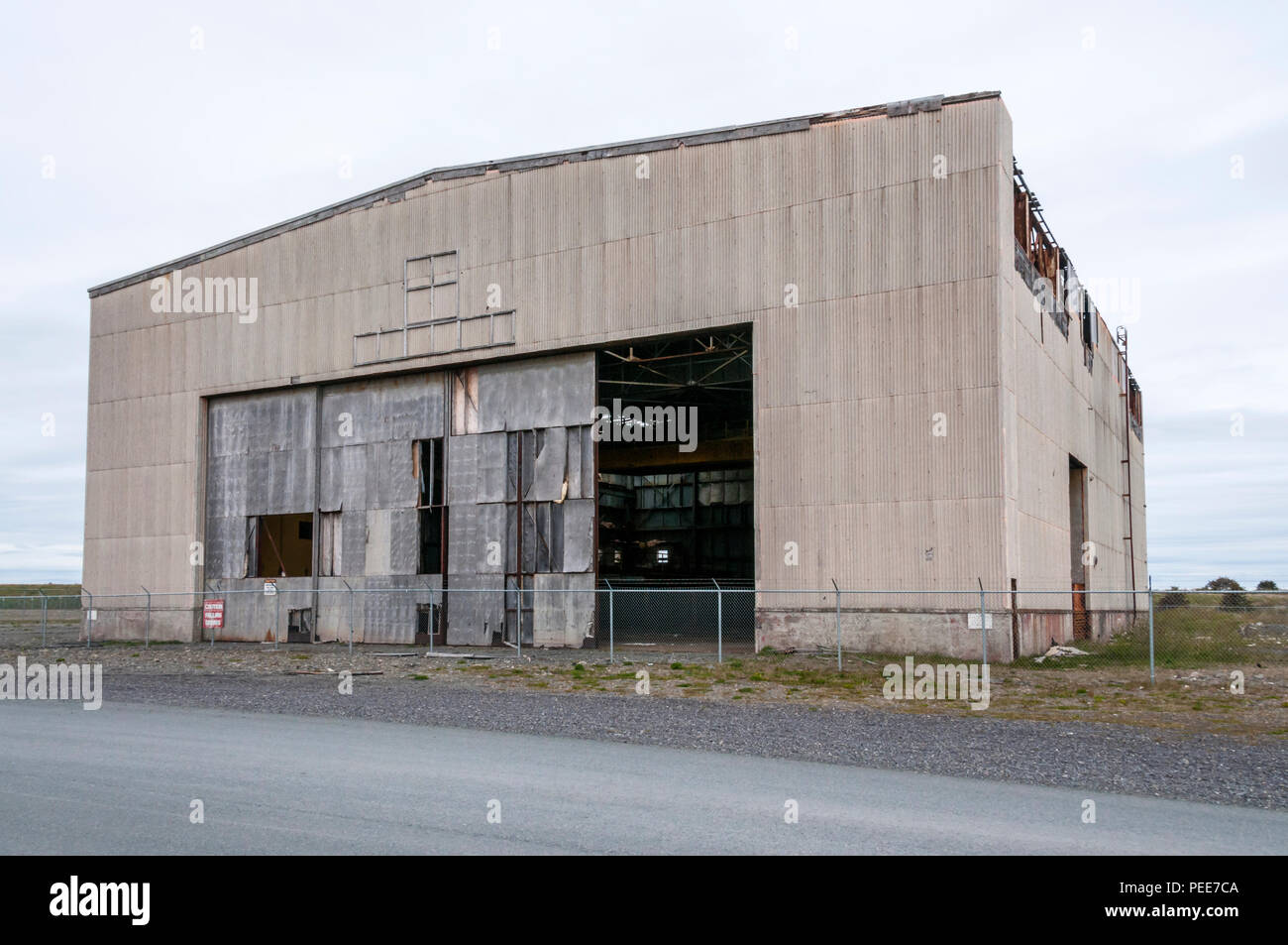Old hanger on abandoned former U.S. Navy Air Station, Naval Station Argentia, in the town of Placentia, Newfoundland. Stock Photo