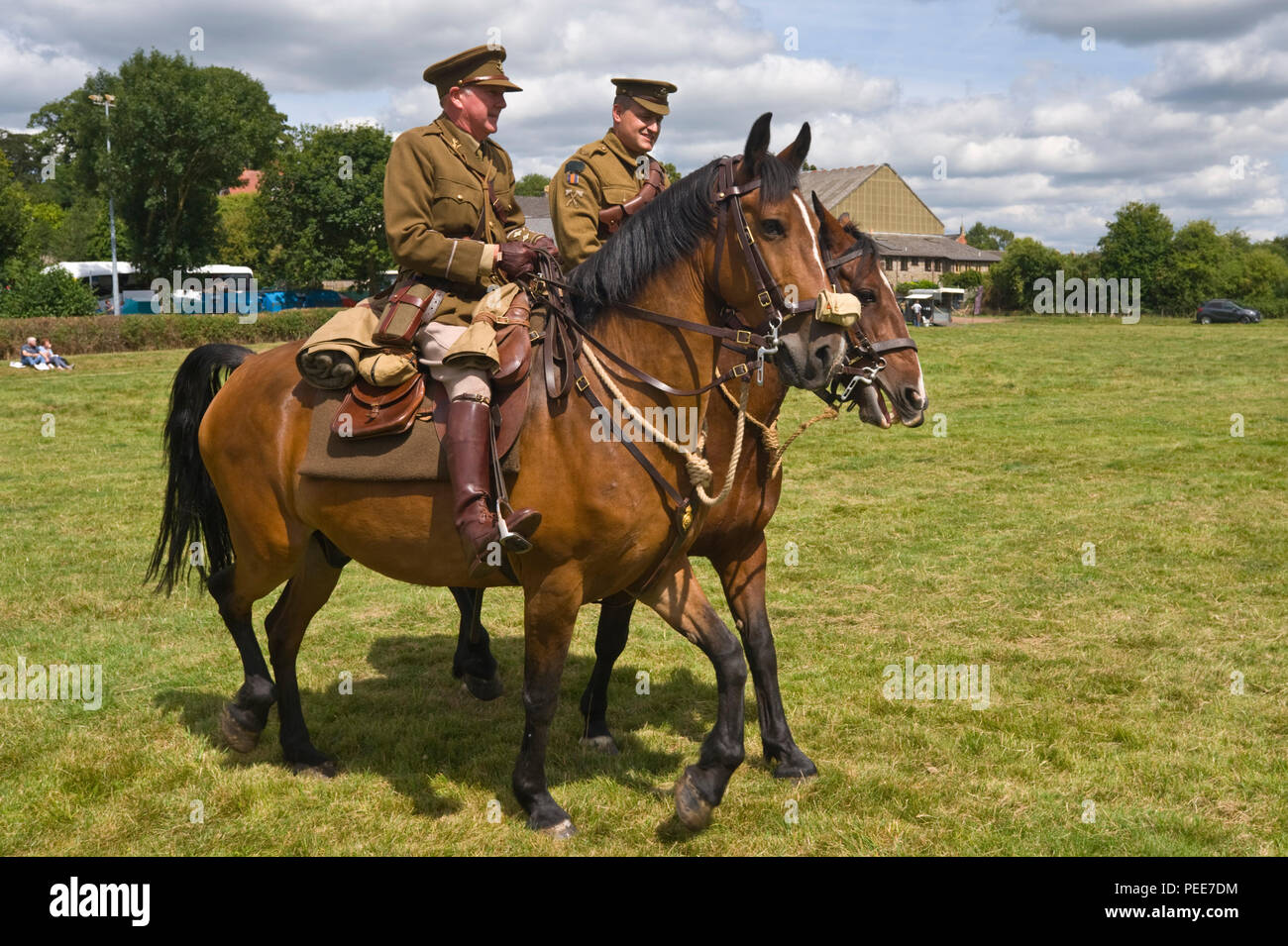 World War One living history reenactors officers on horseback at Hay-on-Wye Powys Wales UK Stock Photo