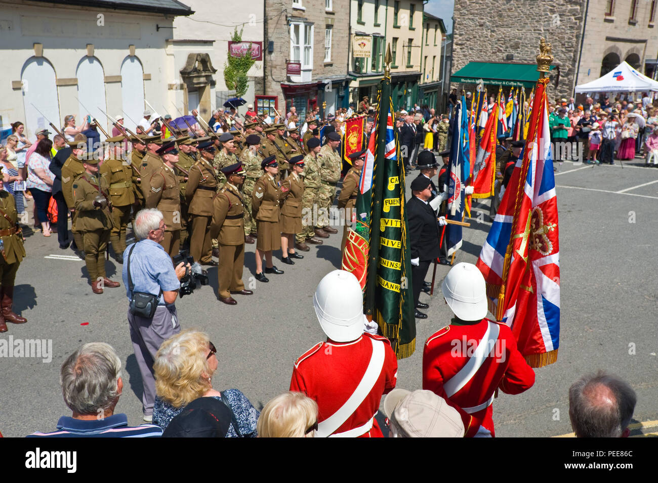 World War One commemorative event ceremony in the market square at Hay-on-Wye Powys Wales UK Stock Photo