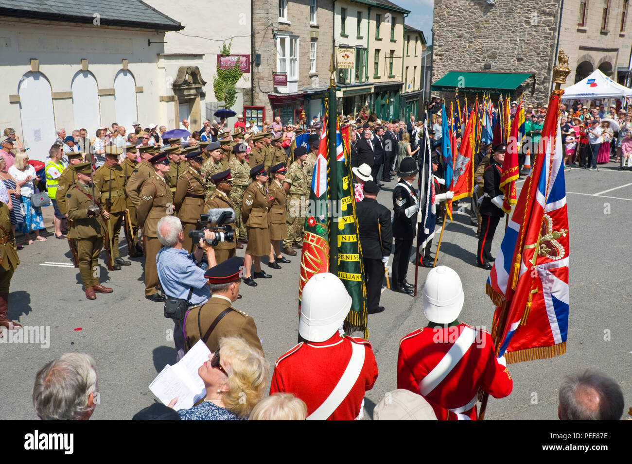 World War One commemorative event ceremony in the market square at Hay-on-Wye Powys Wales UK Stock Photo