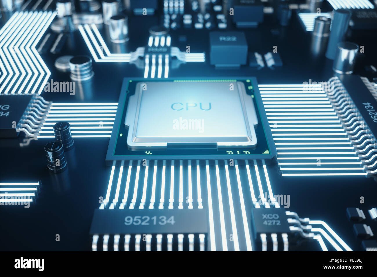 Cicruit board, artificial intelligence, ai, neural network concept. Technology background. Tech science background. Integrated communication processor Stock Photo