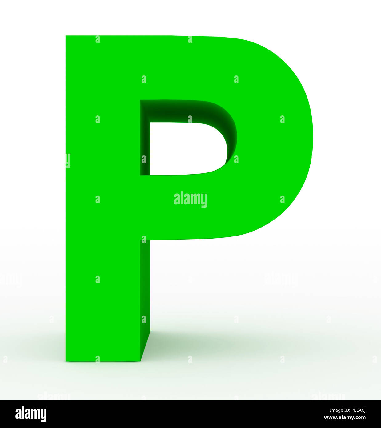 letter P 3d green isolated on white - 3d rendering Stock Photo