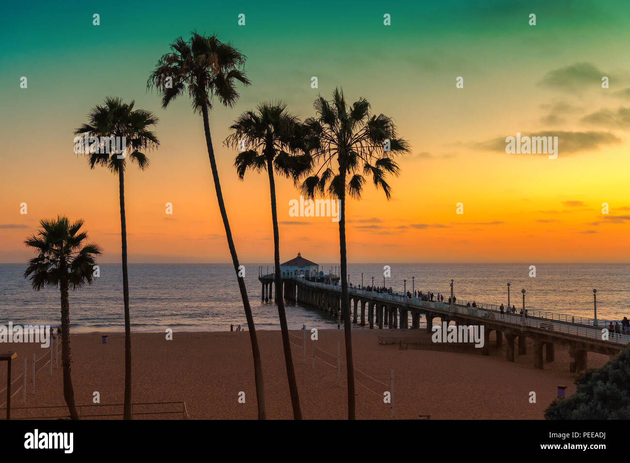 Manhattan Beach at sunset in California, Los Angeles Stock Photo