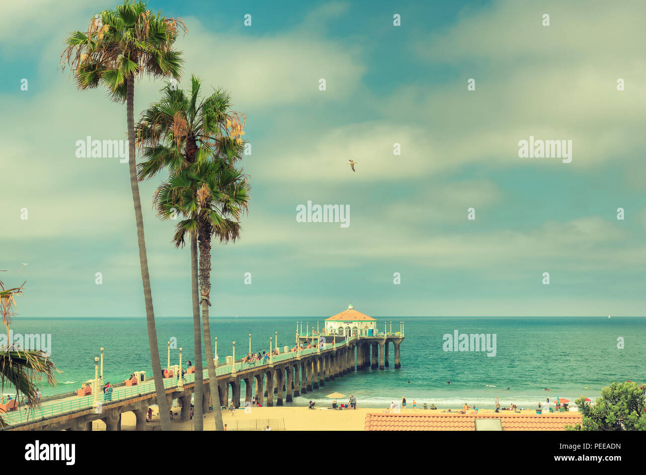 Manhattan Beach at sunset in California, Los Angeles, USA. Vintage processed. Stock Photo