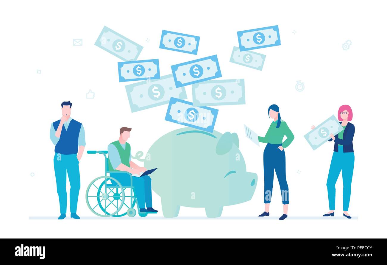 Saving money - flat design style illustration on white background. A ...