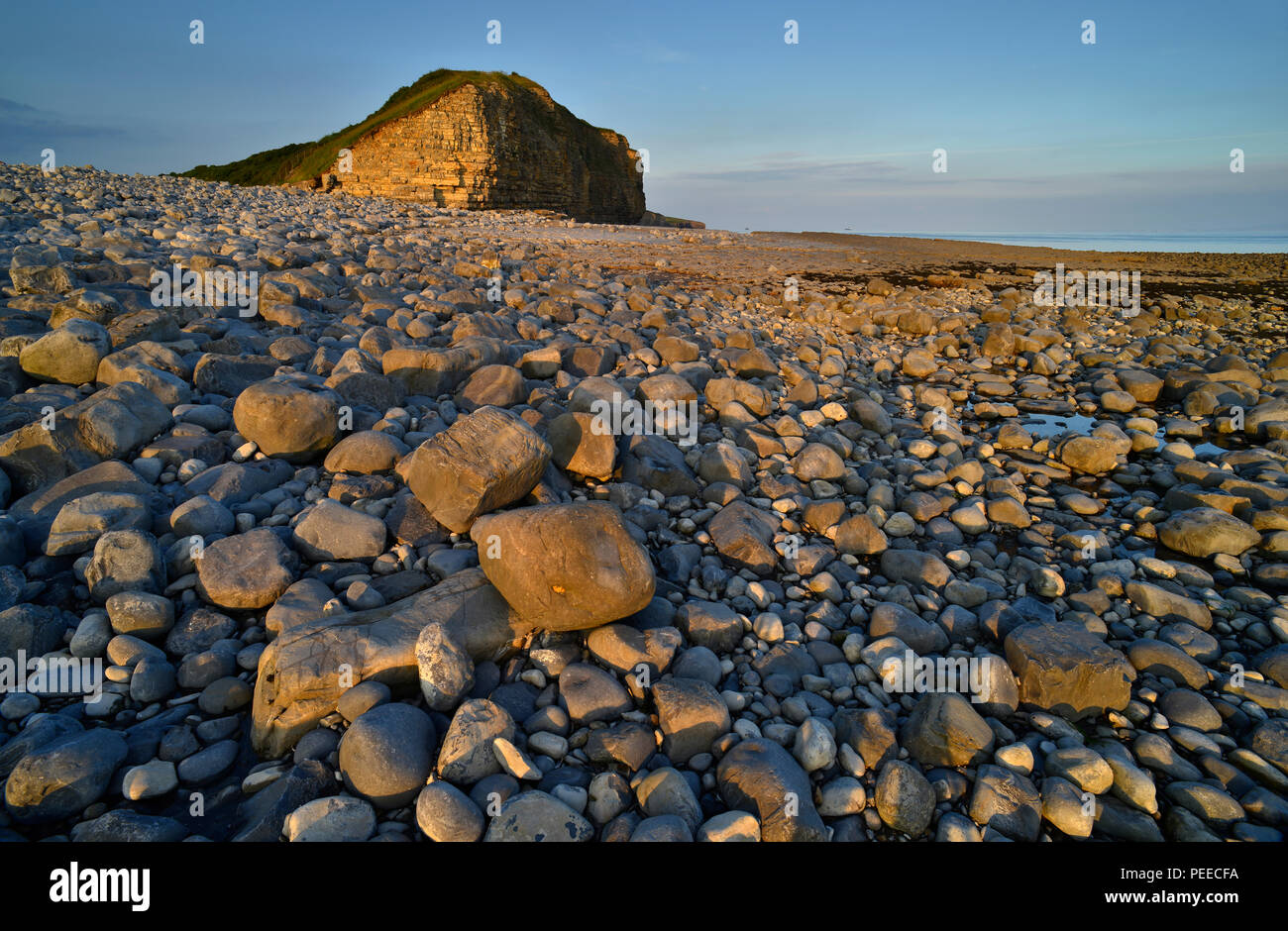 Llantwit Major Beach and Cliffs caught in last light. South Wales (3) Stock Photo