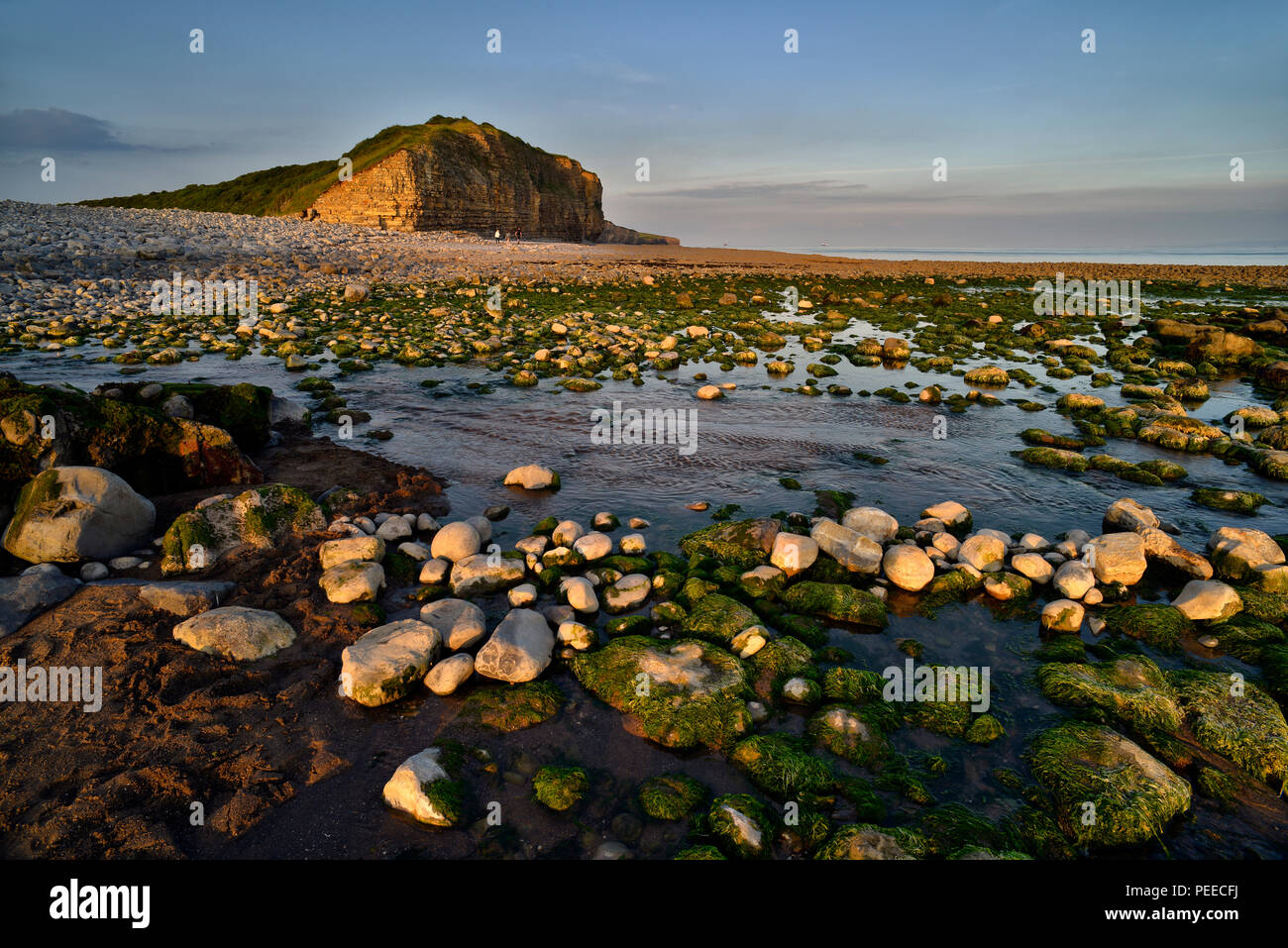 Llantwit Major Beach and Cliffs caught in last light. South Wales (5) Stock Photo