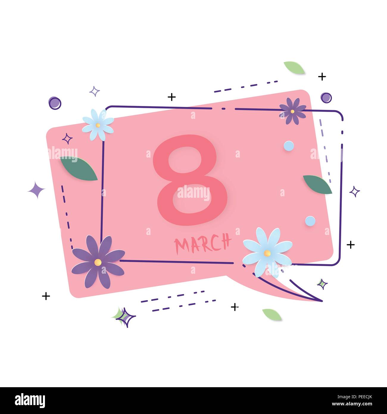 8 March Happy Women S Day Geometric Banner With Frame And Flowers