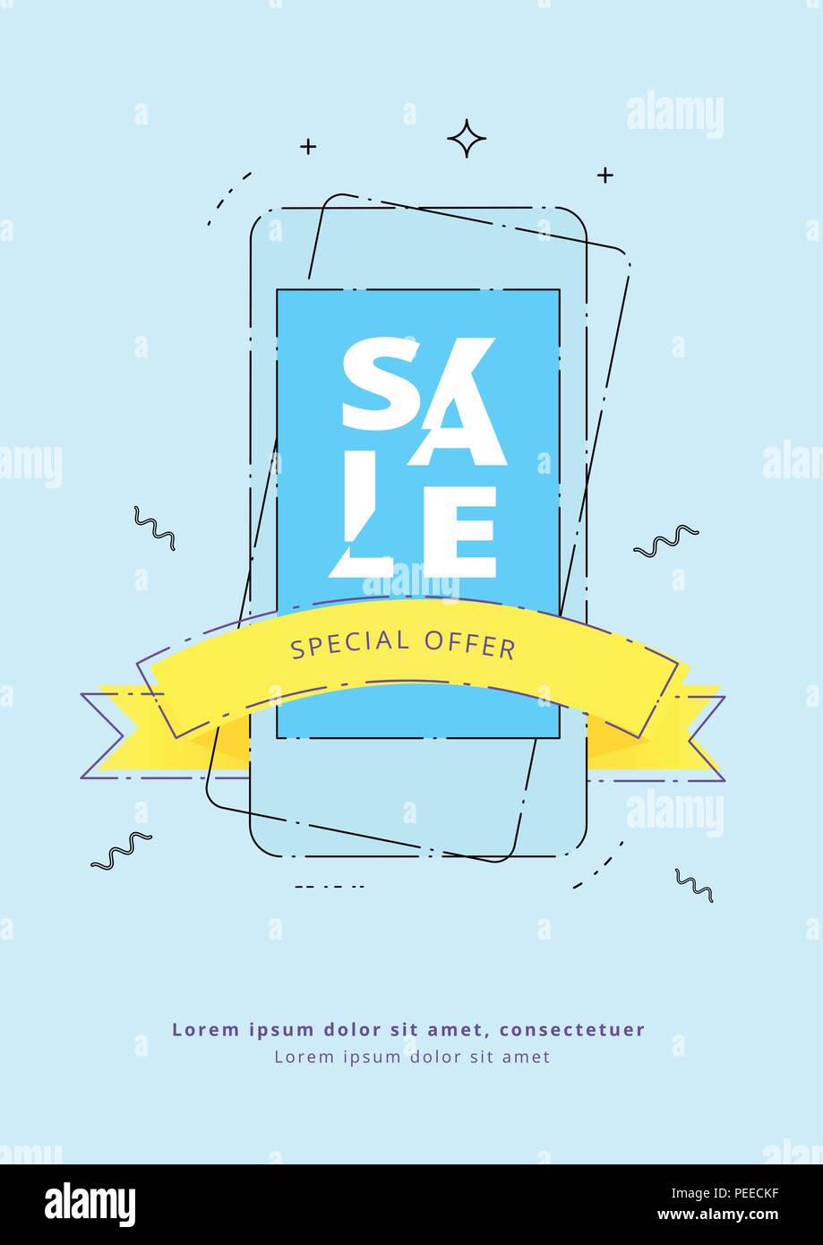 Sale Vertical Card Sliced Lettering With Phone And Ribbon