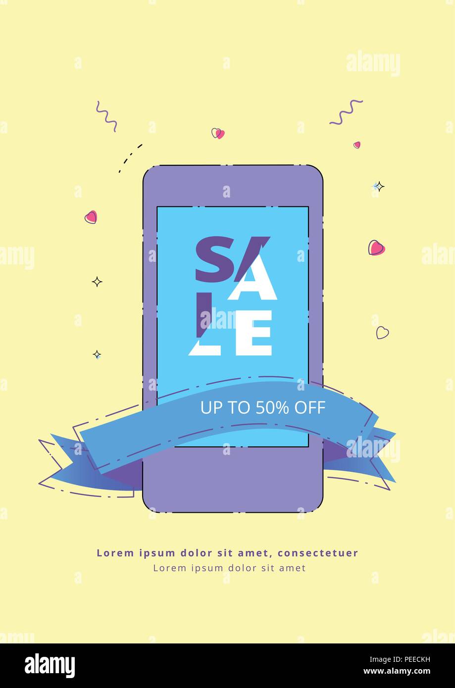 Sale Vertical Card With Phone Ribbon And Abstract Geometric