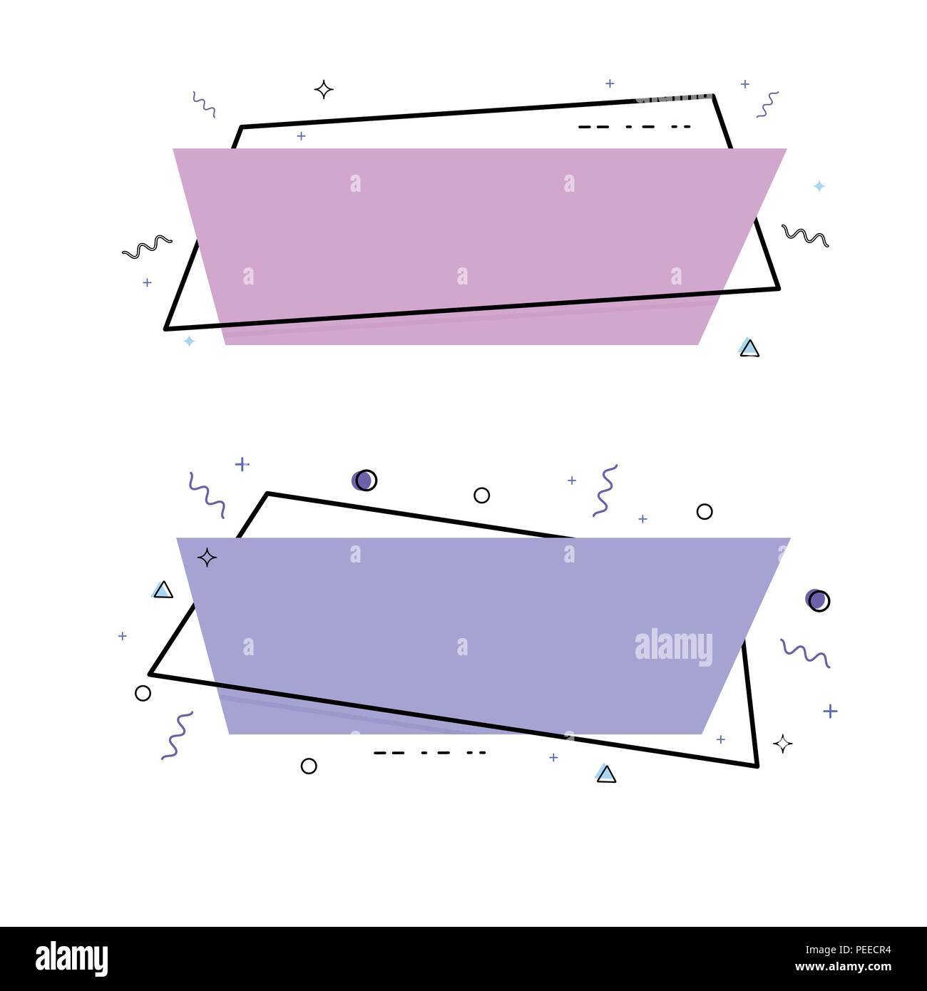 Two horizontal geometric banners with random decorative items. Element ...