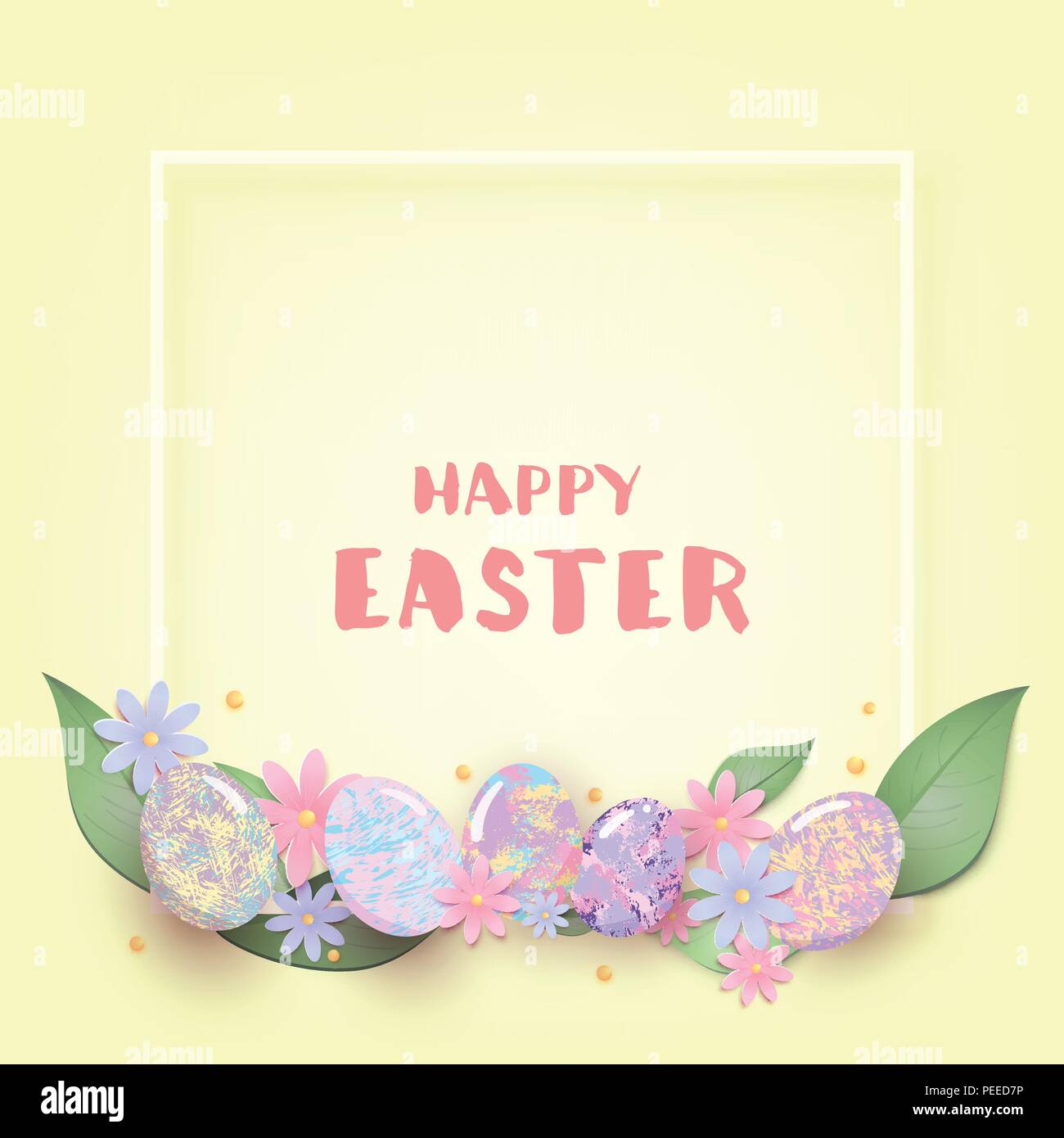 Happy Easter Banner With Colorful Eggs And Frame Element For