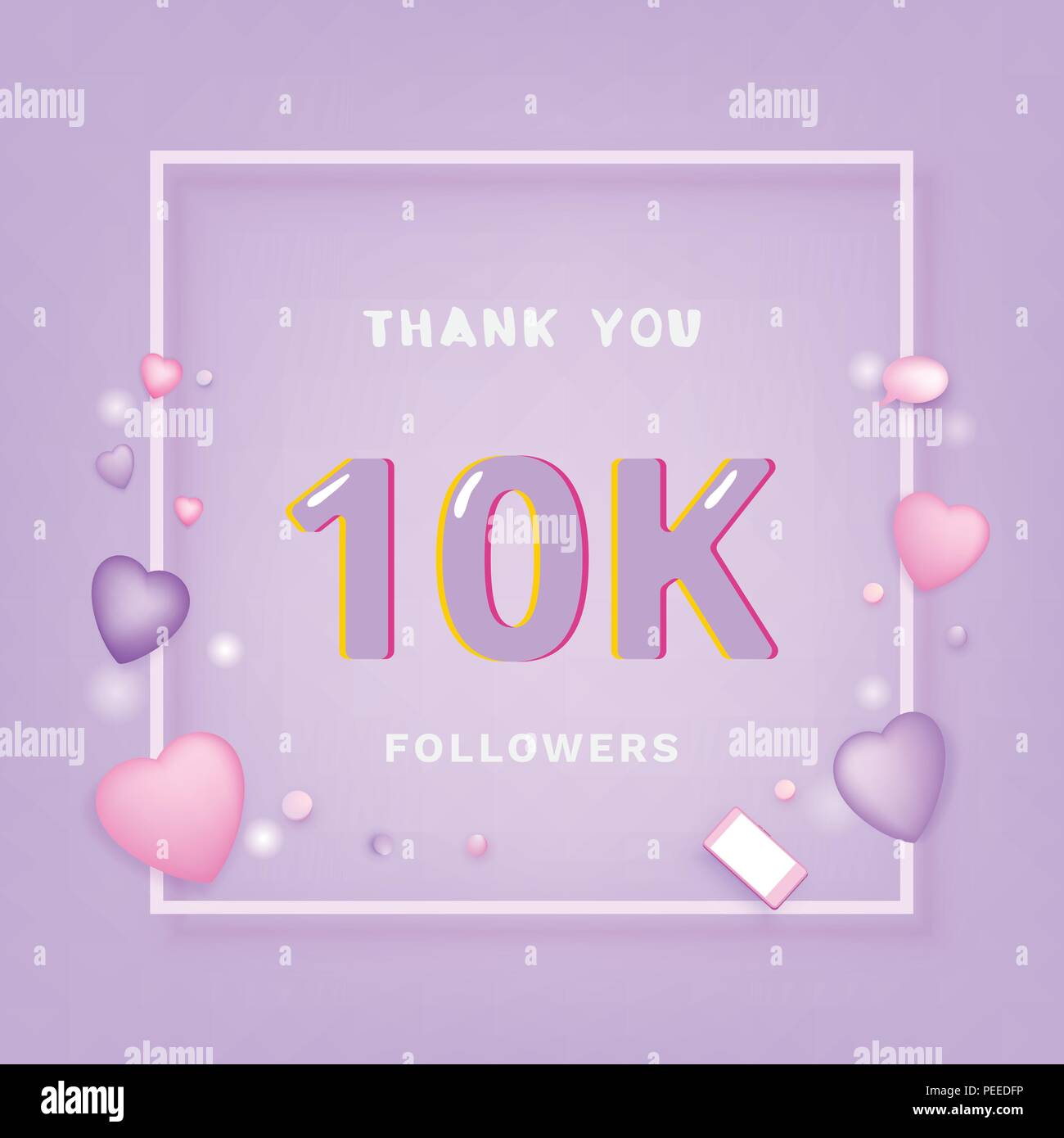 10K Followers thank you banner with frame and hearts. Template for ...