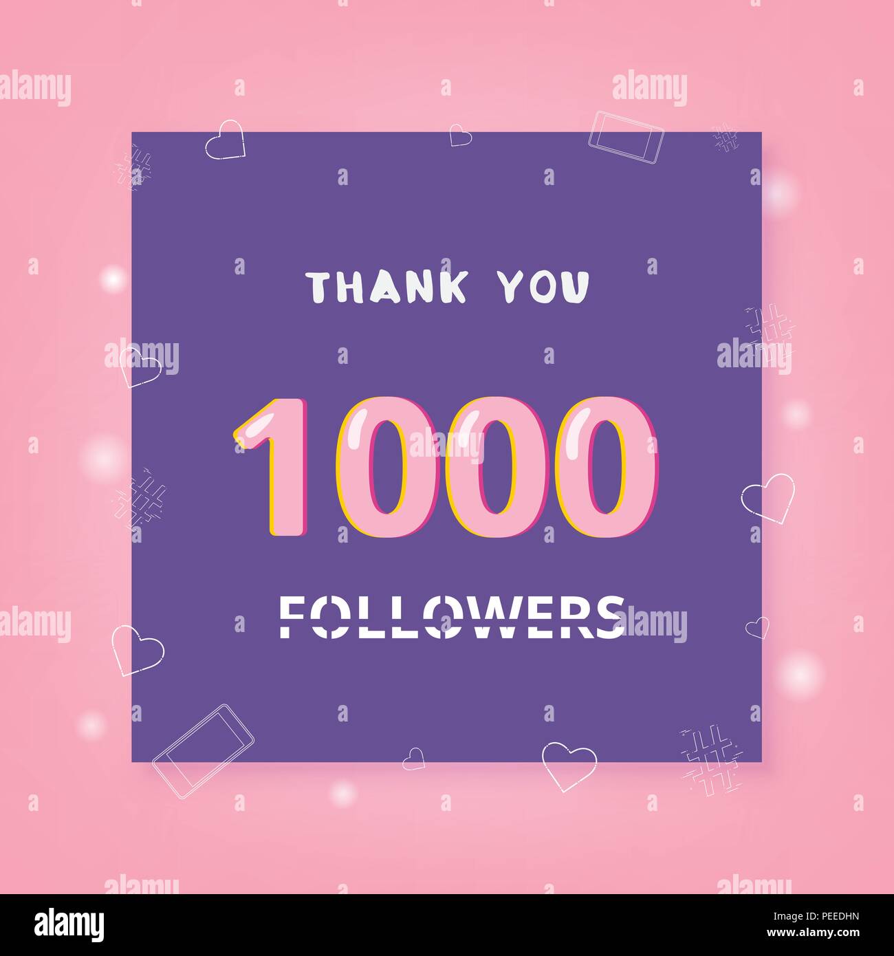 1000 Followers thank you banner with frame and hearts. Template for ...