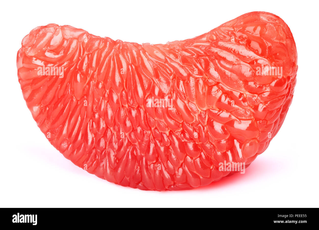 Grapefruit fruit pulp flesh slice isolated on the white background with