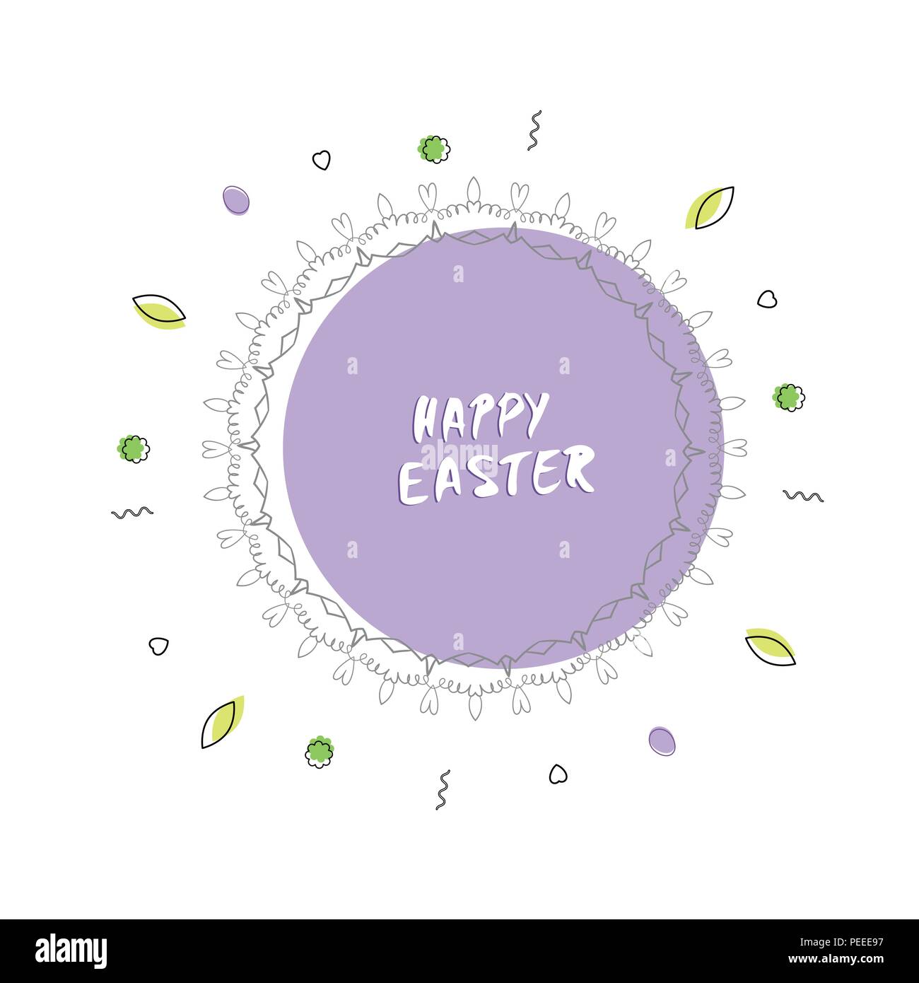 Happy Easter Round Flat Banner Handwritten Lettering With