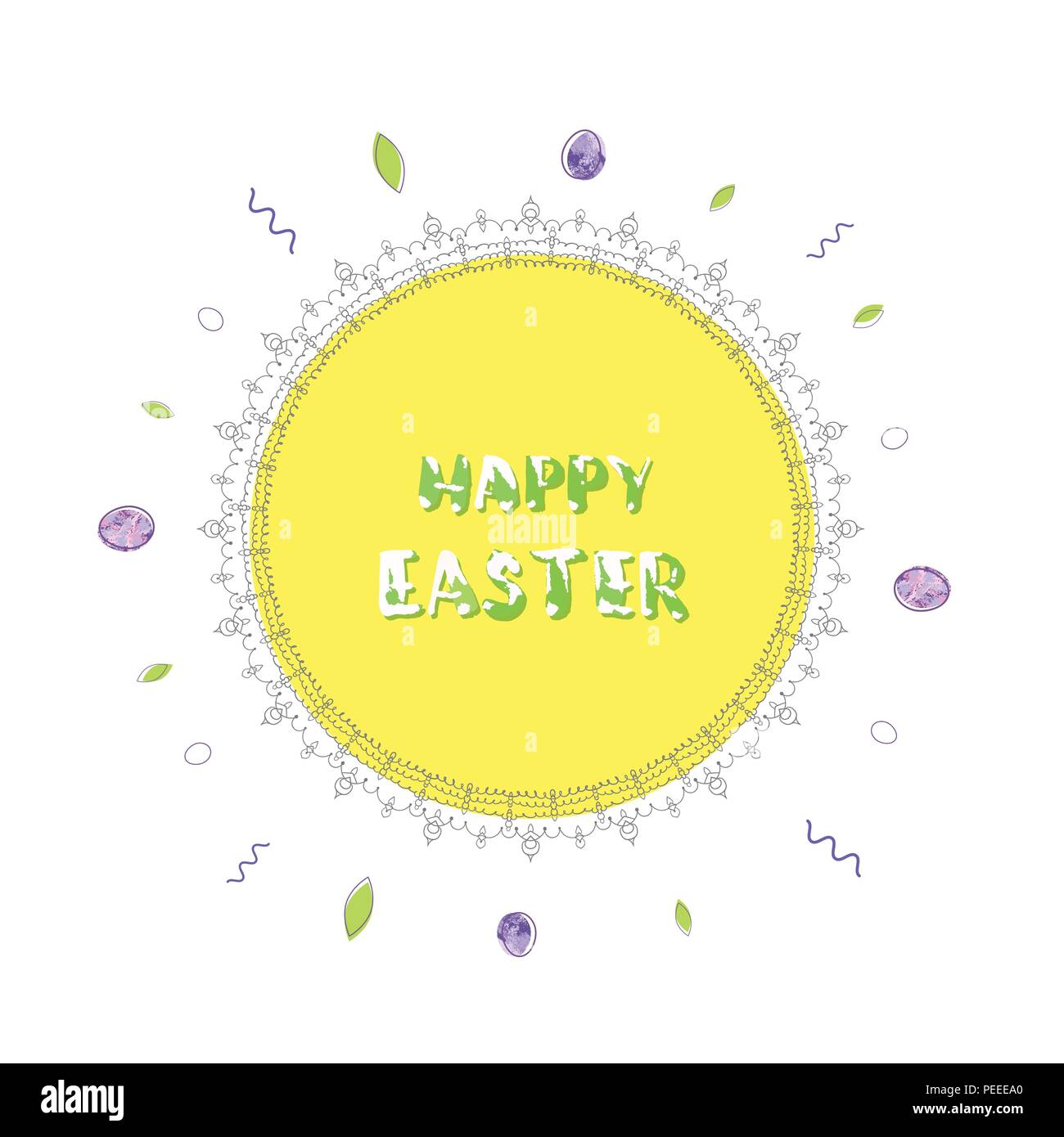 Happy Easter Round Flat Banner Vivid Circle Frame With Random