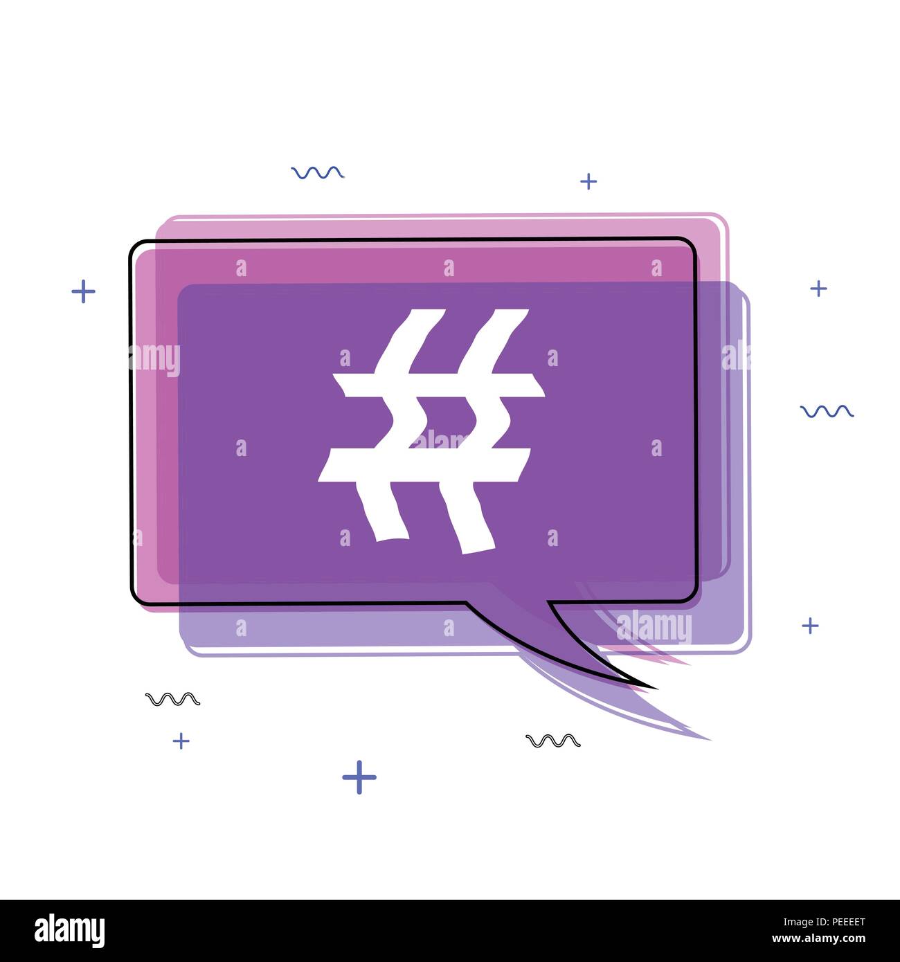 Hashtag sign with speech bubble isolated. Glitch chromatic aberration ...