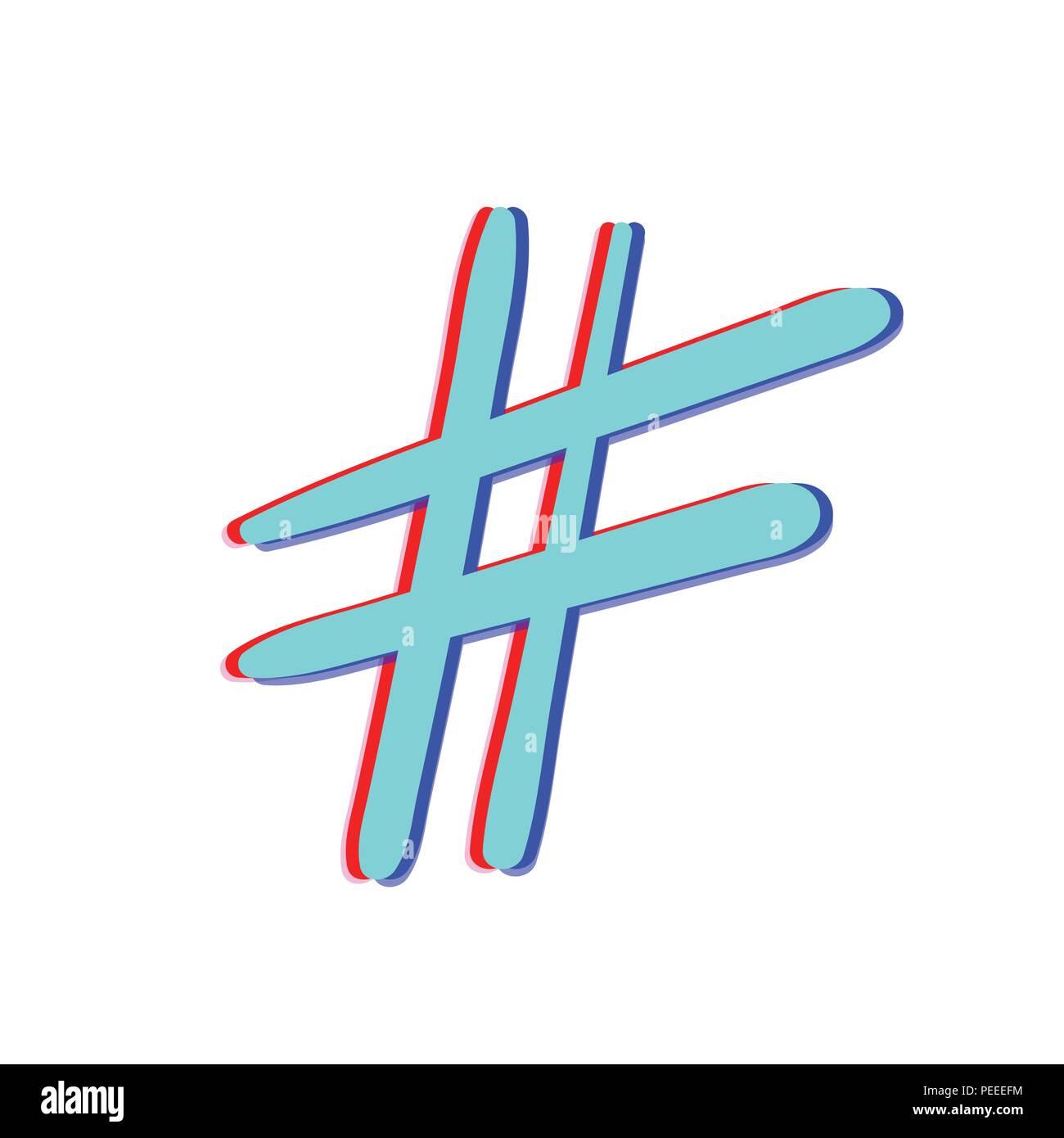 Hashtag sign isolated. Number simbol. Glitch chromatic aberration