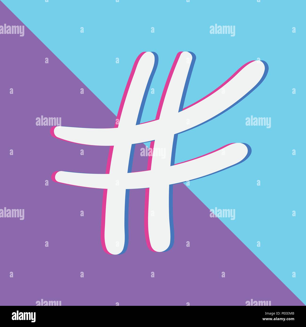 Hashtag sign isolated. Number simbol. Glitch chromatic aberration ...
