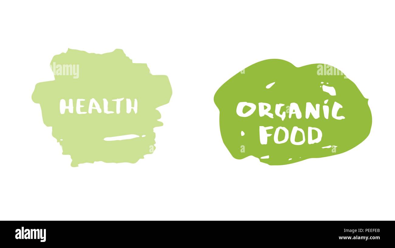 Organic Food and Health hand drawn vector badge. Handwritten logo ...