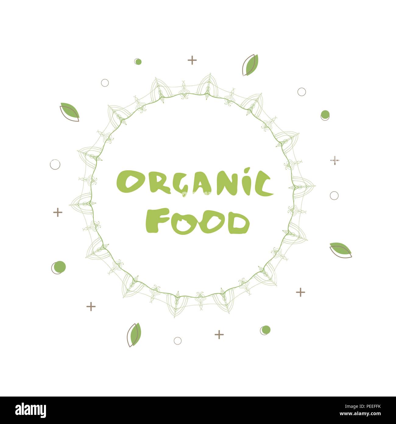 Organic Food Round Banner Handwritten Lettering Isolated On White
