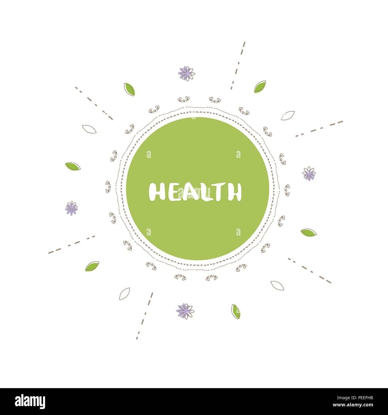 Health Round Banner With Random Decorative Shapes Handwritten
