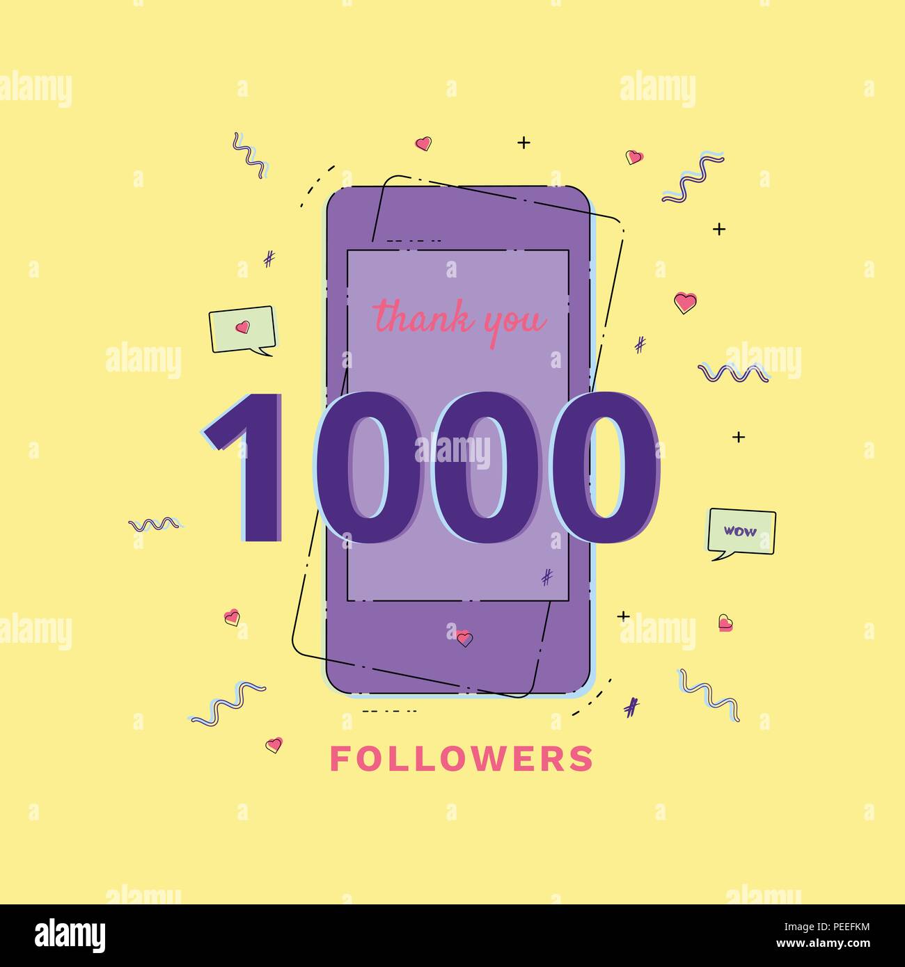 Thank you 1000 followers card. Template for Social Network. 1K banner ...