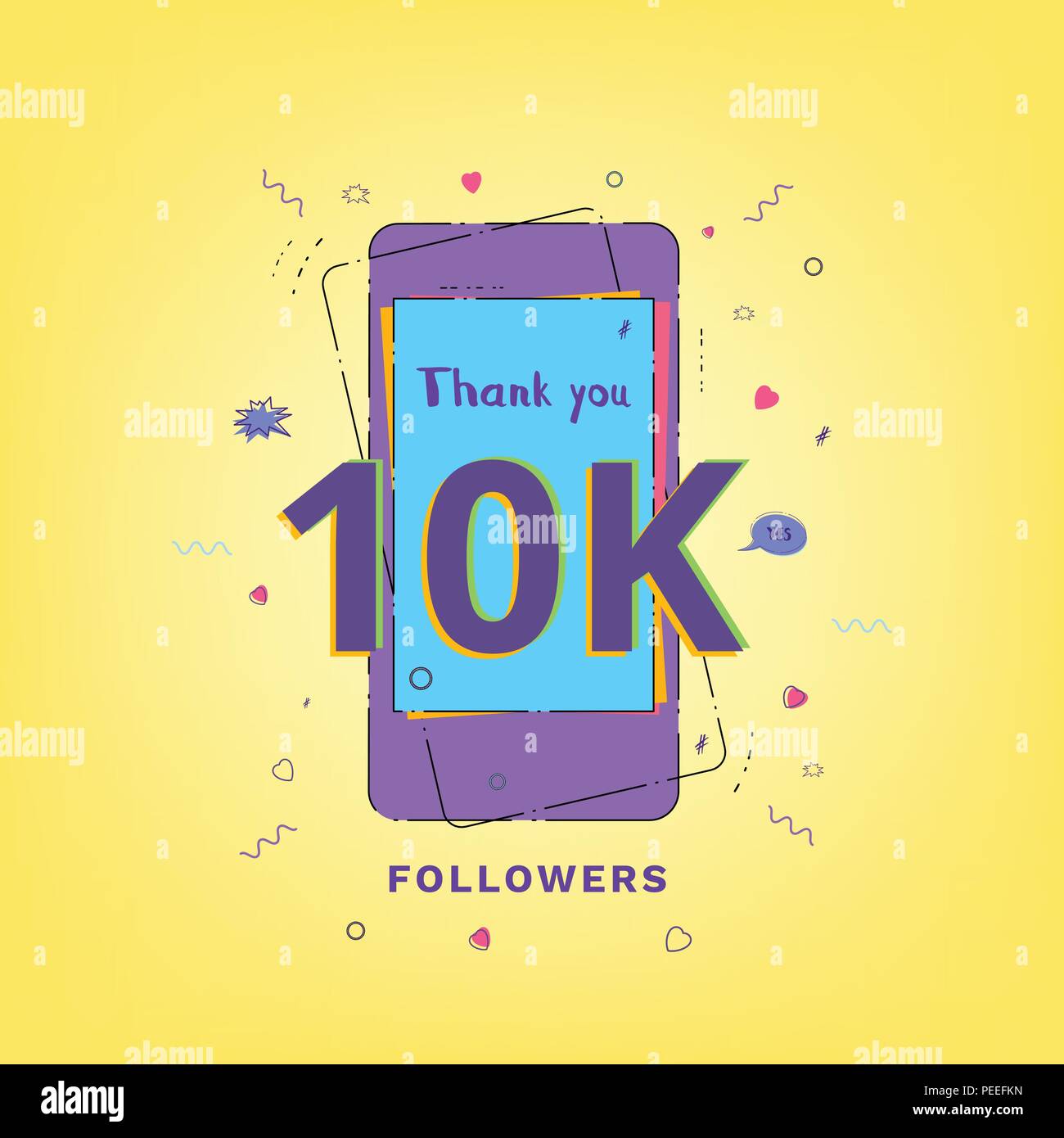 Thank you 10K followers vivid card. Template for Social Network. Vector ...