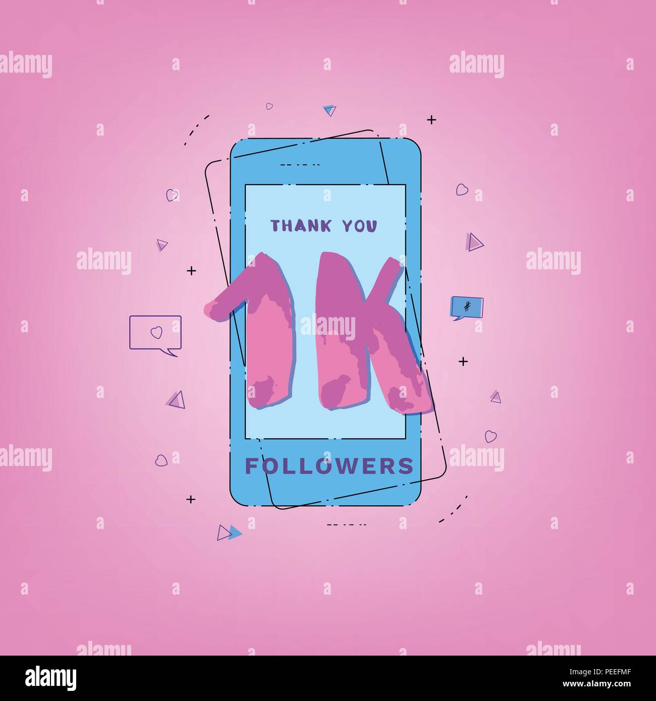 Thank you 1K followers card. Template for Social Network. 1000 subscribers message. Vector illustration. Stock Vector
