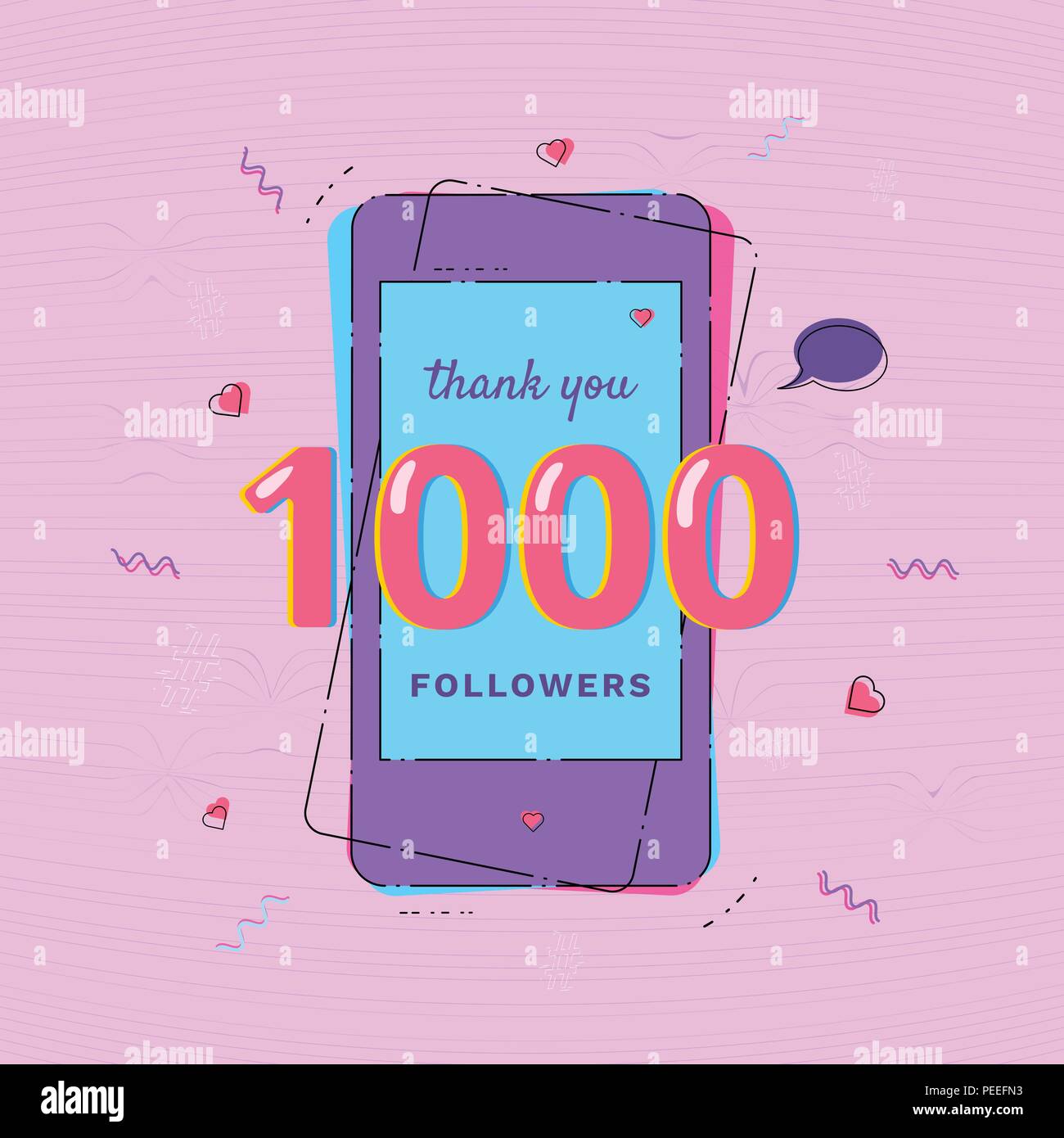 1000 Followers thank you card with phone Template for social media post ...