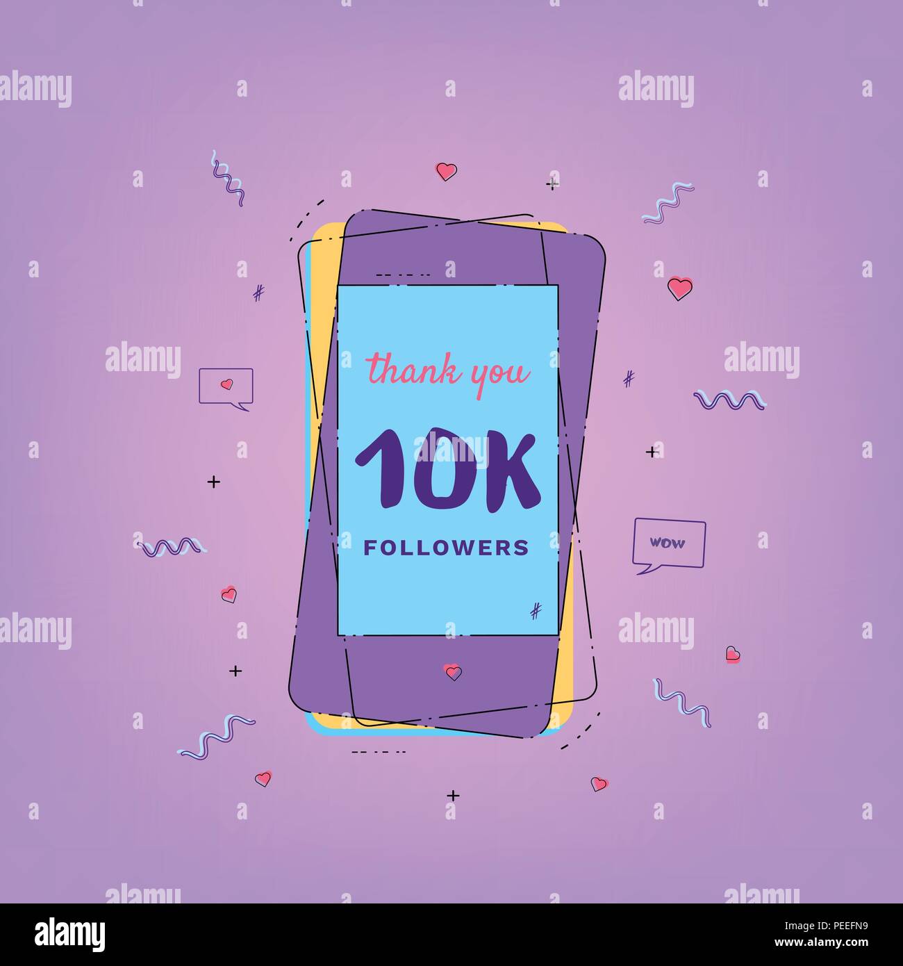 10K Followers thank you card with phone. Template for social media post ...