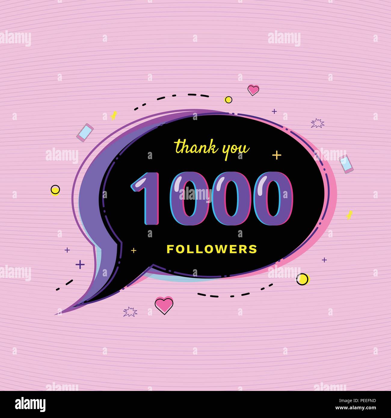1000 Followers thank you message with speech bubble and random items ...