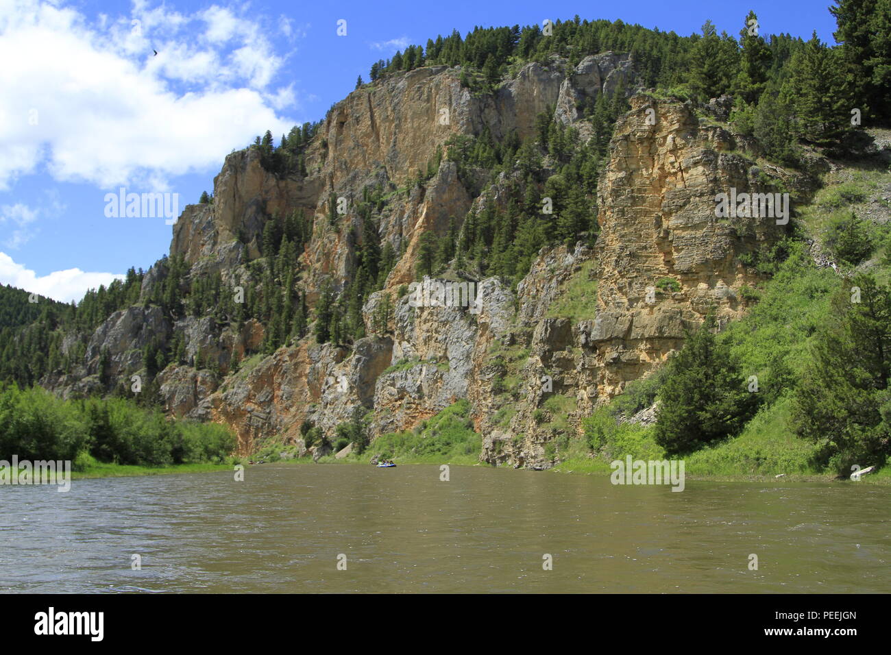 Rafters under the mighty cliffs of the Smith River, Smith River State Park, Montana, USA Stock Photo