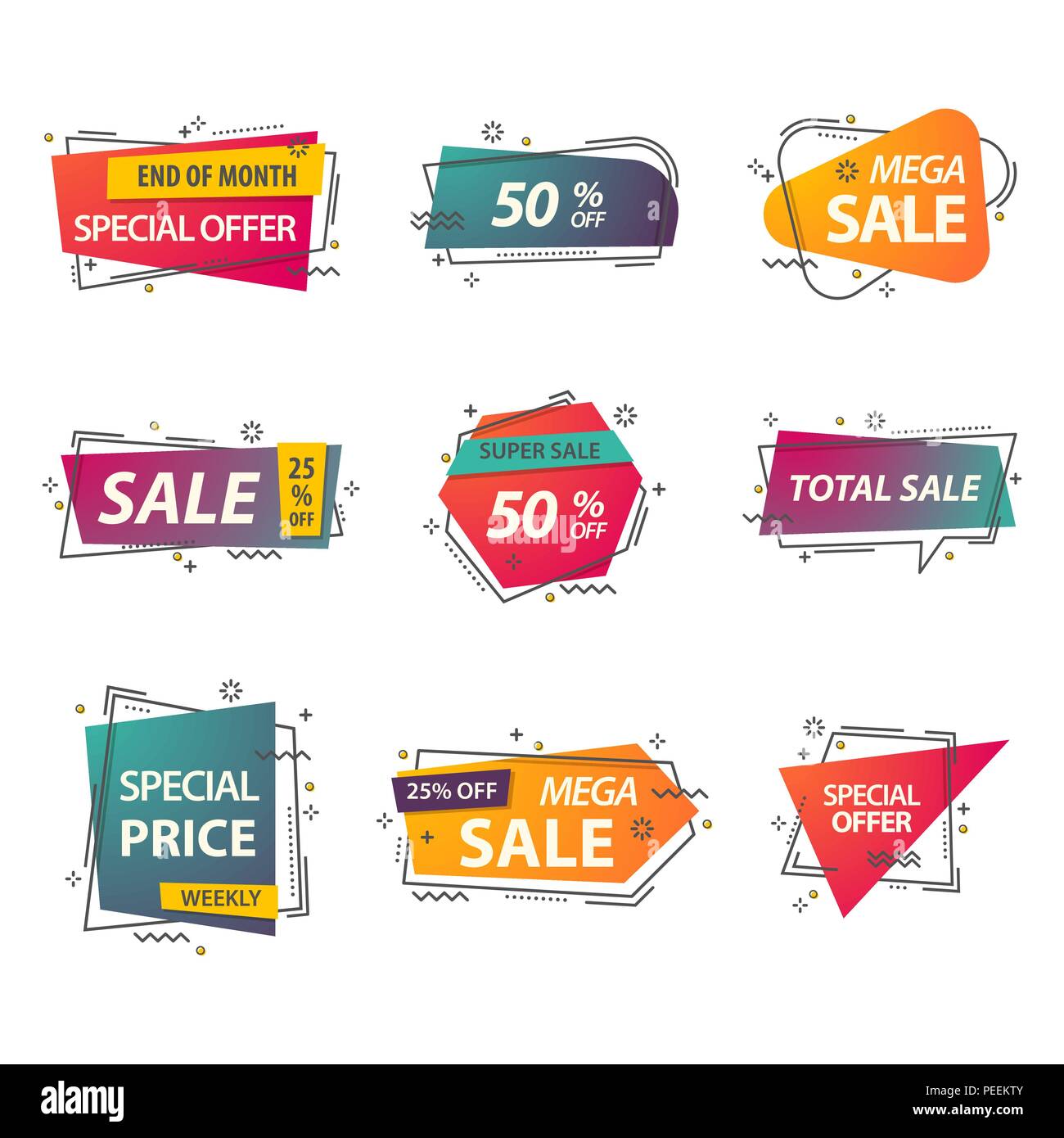Discount Geometric Tags Or Linear Stickers With Prices Labels For