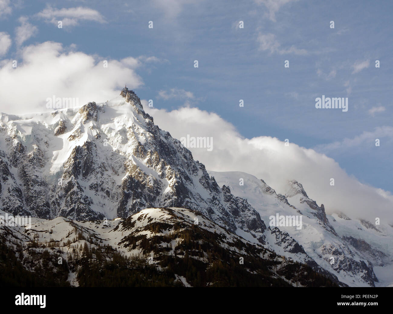 Mont Blanc and aiguille du Midi in the French Alps in summer Stock ...