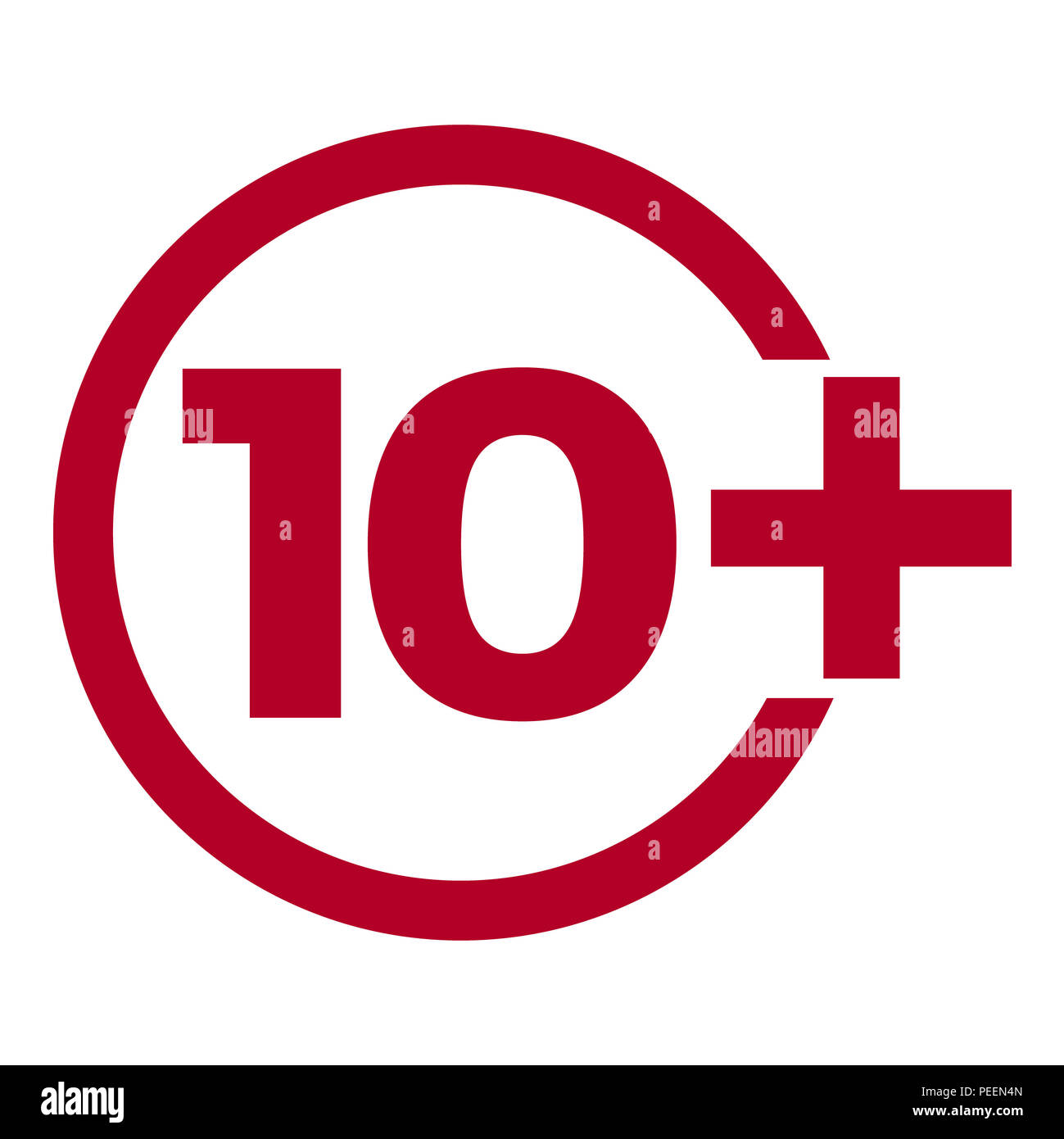 Limit age icon on red background. Icons age limit from ten, flat ...