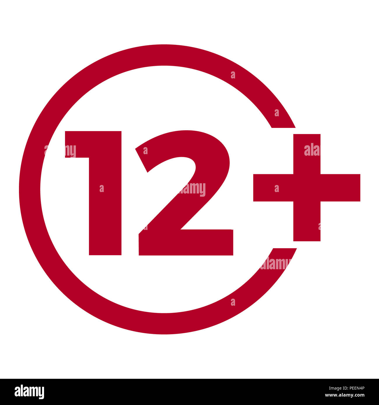 Limit age icon on red background. Icons age limit from twelve, flat illustration Stock Photo Alamy