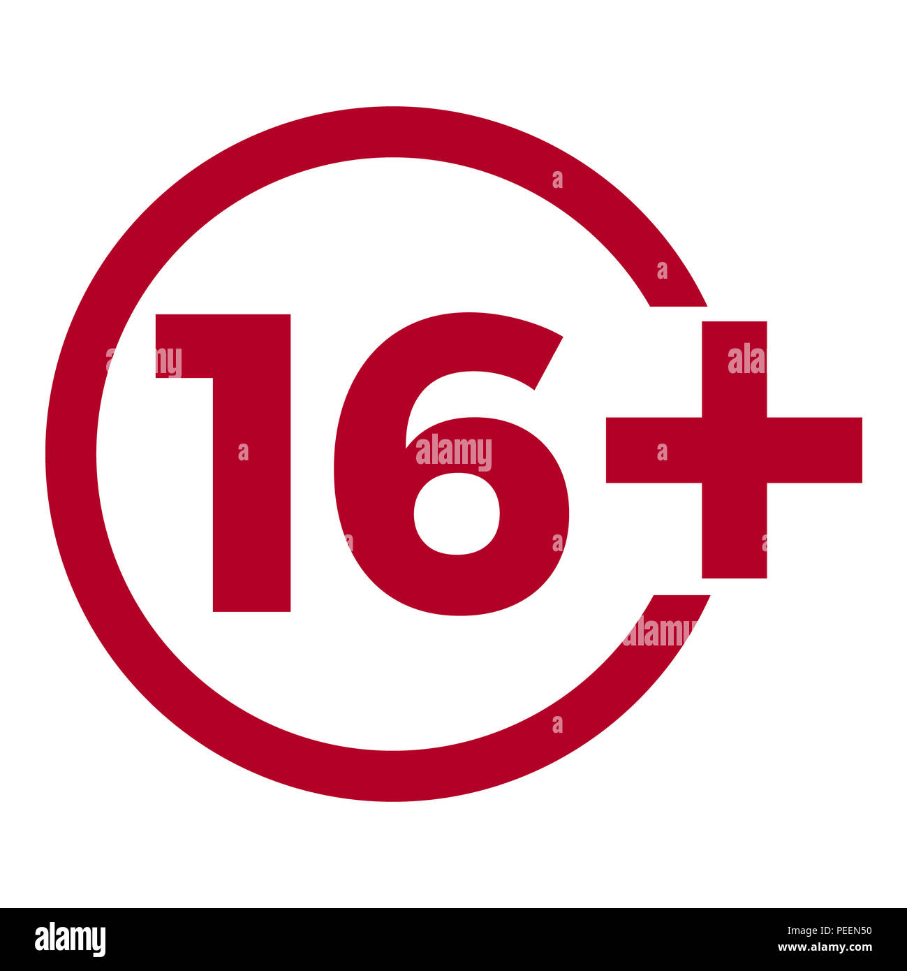 Limit age icon on red background. Icons age limit from sixteen, flat ...