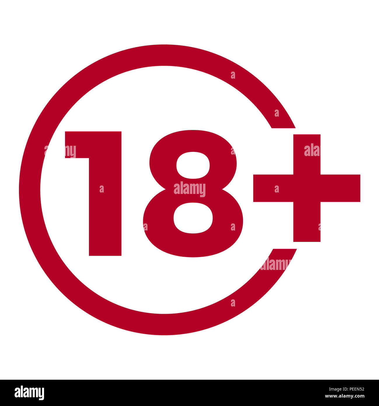 Limit age icon on red background. Icons age limit from 18, flat