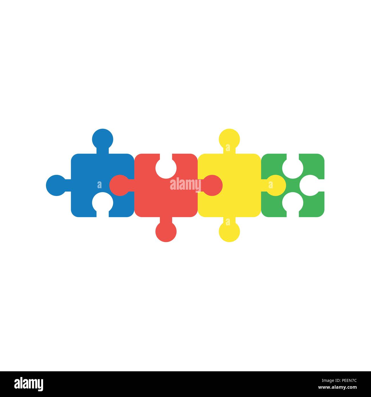 Flat design vector illustration concept of four part jigsaw puzzle ...