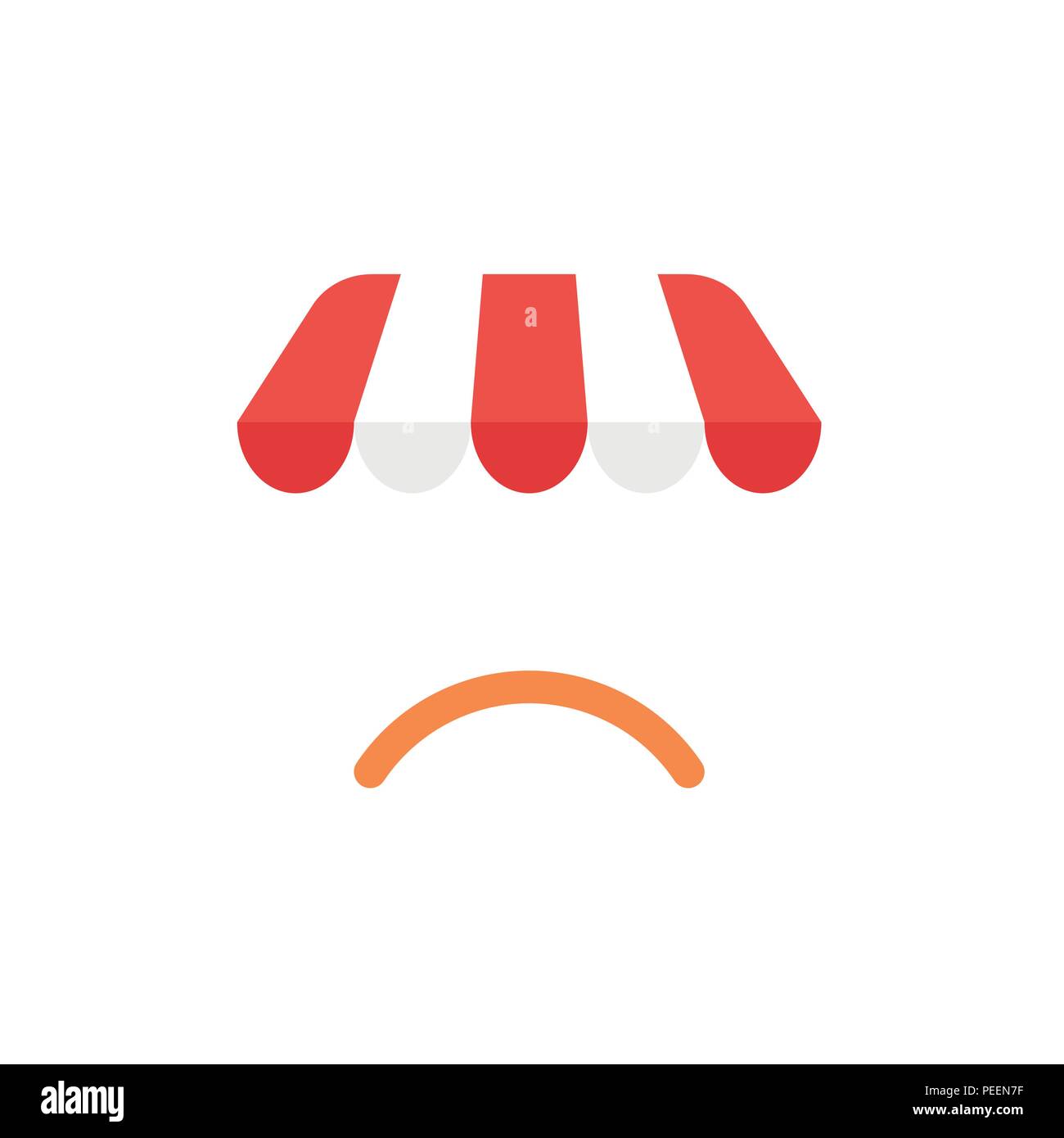 Flat design vector illustration concept of red and white shop or store awning symbol icon with orange sulking mouth. Stock Vector