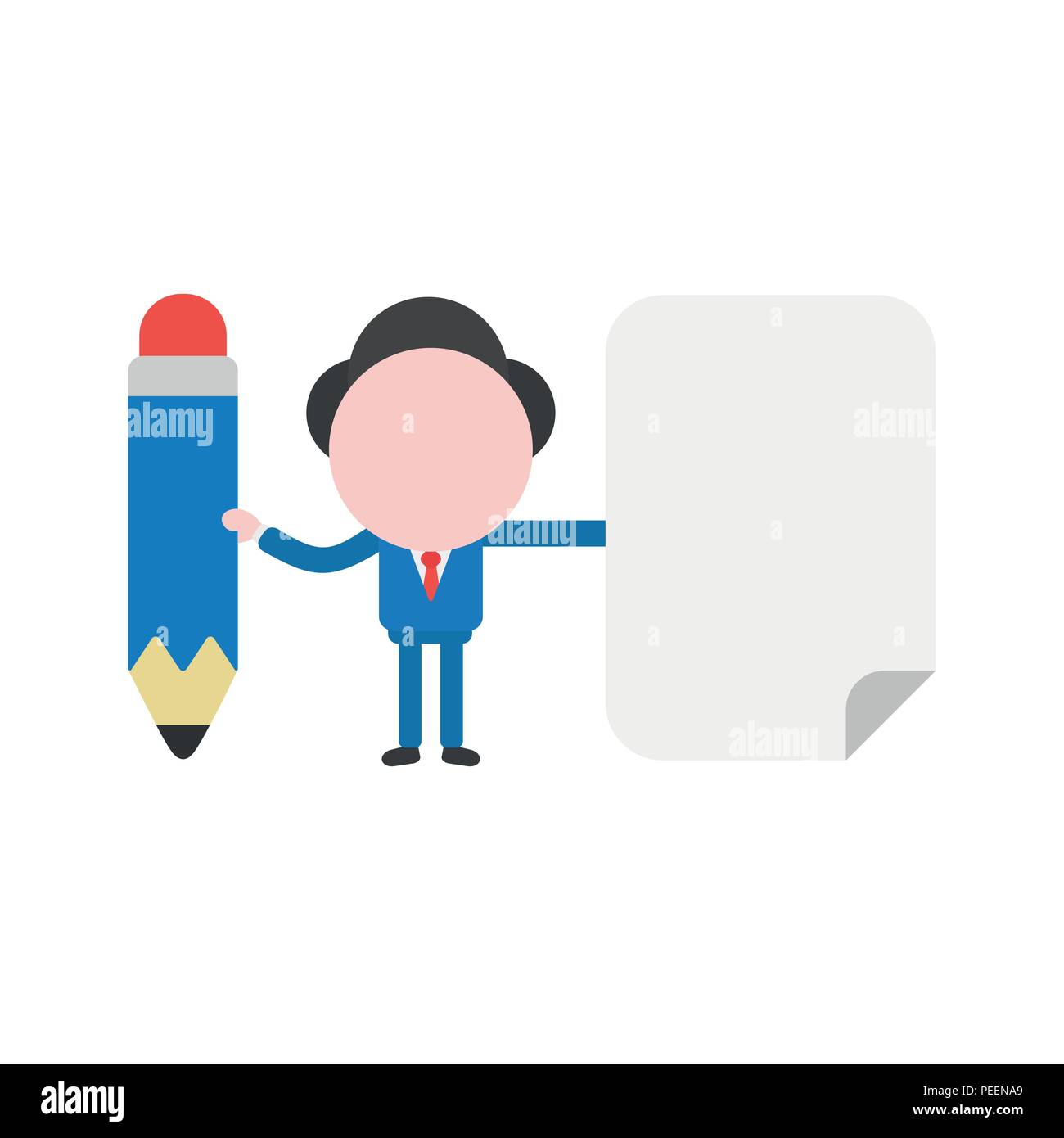 Vector illustration of businessman character holding blue pencil and ...